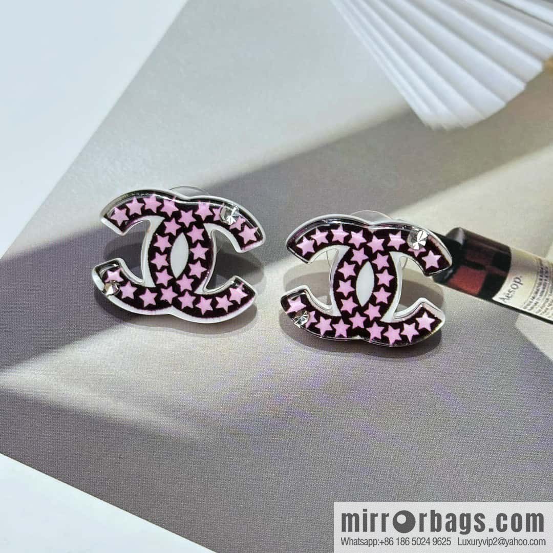 ☀️New ☑️ Chanel double C pentagram ⭐ star stud earrings ☀️