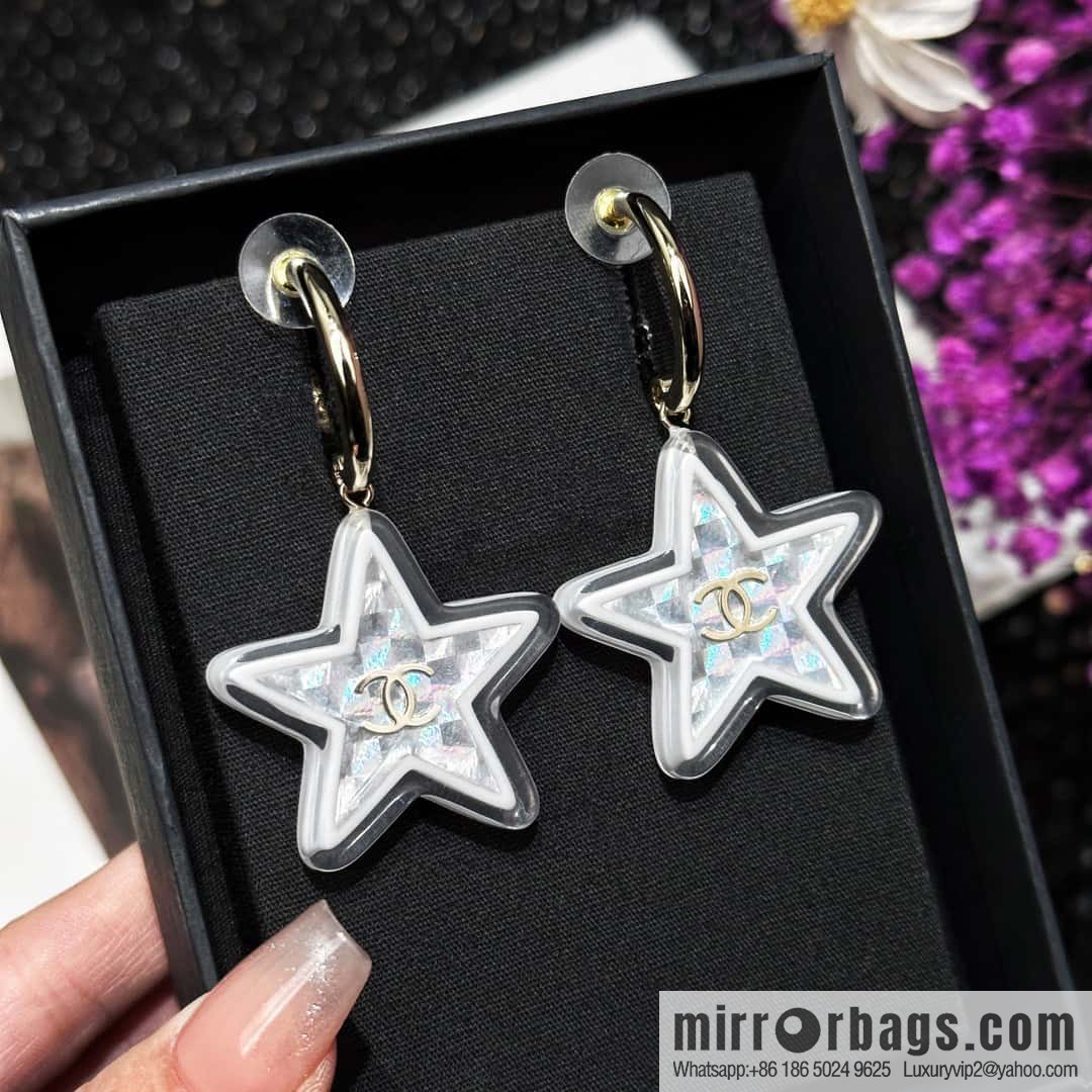 ☀️New ☑️ Chanel c2 double C pentagram ⭐ star stud earrings ☀️