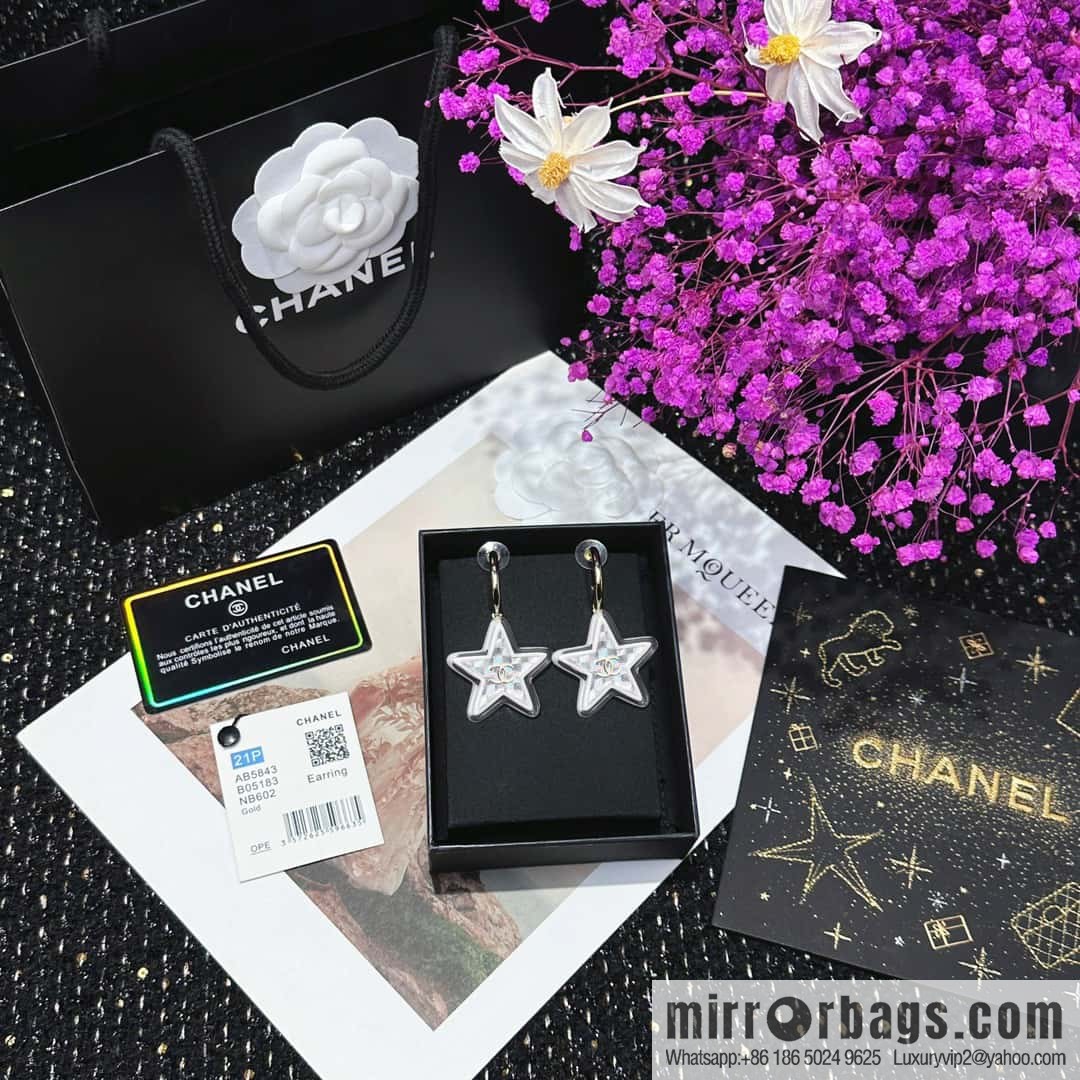 ☀️New ☑️ Chanel c2 double C pentagram ⭐ star stud earrings ☀️