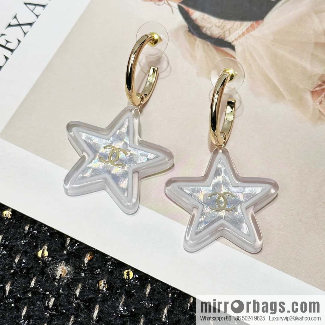 ☀️New ☑️ Chanel c2 double C pentagram ⭐ star stud earrings ☀️