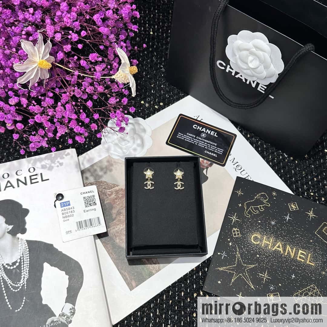 ☀️New ☑️ Chanel c2 double C pentagram ⭐ star stud earrings ☀️