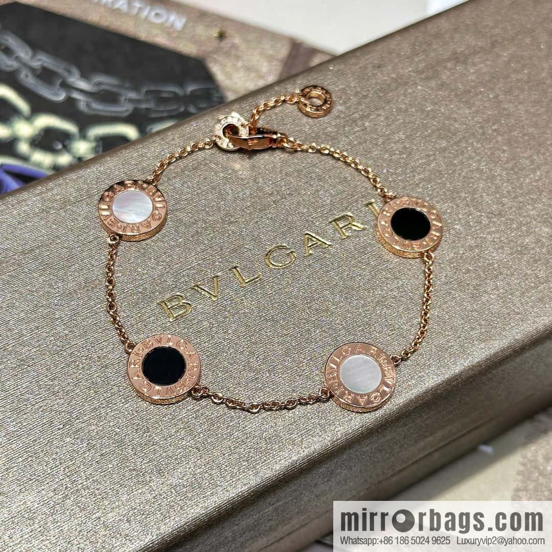 ☀BVLGARI Bulgari round cake four flower bracelet ☀️ rose gold white fritillary, black agate ☀️ can fit 15-19cm hand circumference
