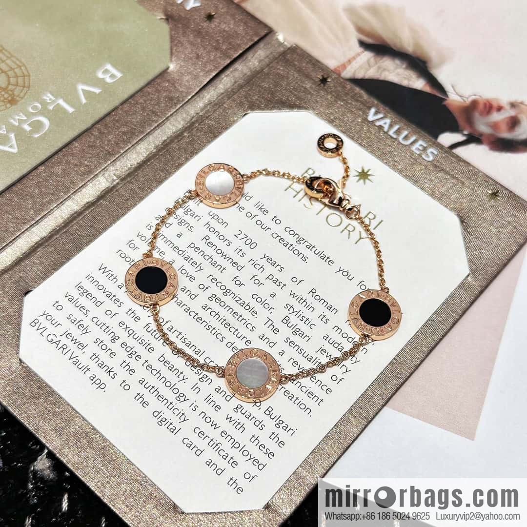 ☀BVLGARI Bulgari round cake four flower bracelet ☀️ rose gold white fritillary, black agate ☀️ can fit 15-19cm hand circumference