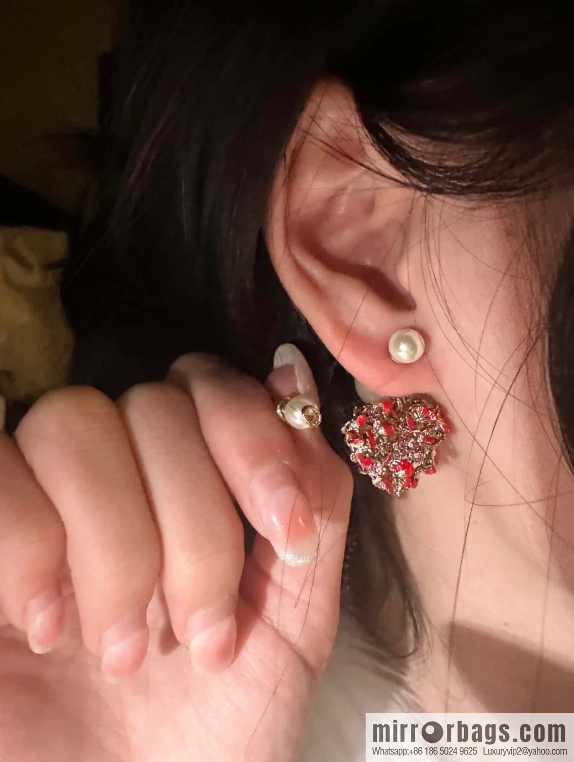New ☑️ Dior Tribales pink peach heart love flower stud earrings