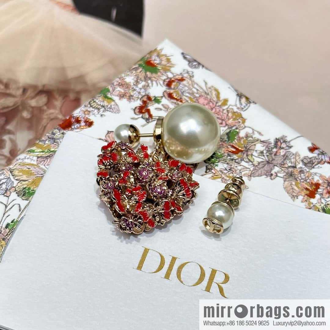 New ☑️ Dior Tribales pink peach heart love flower stud earrings