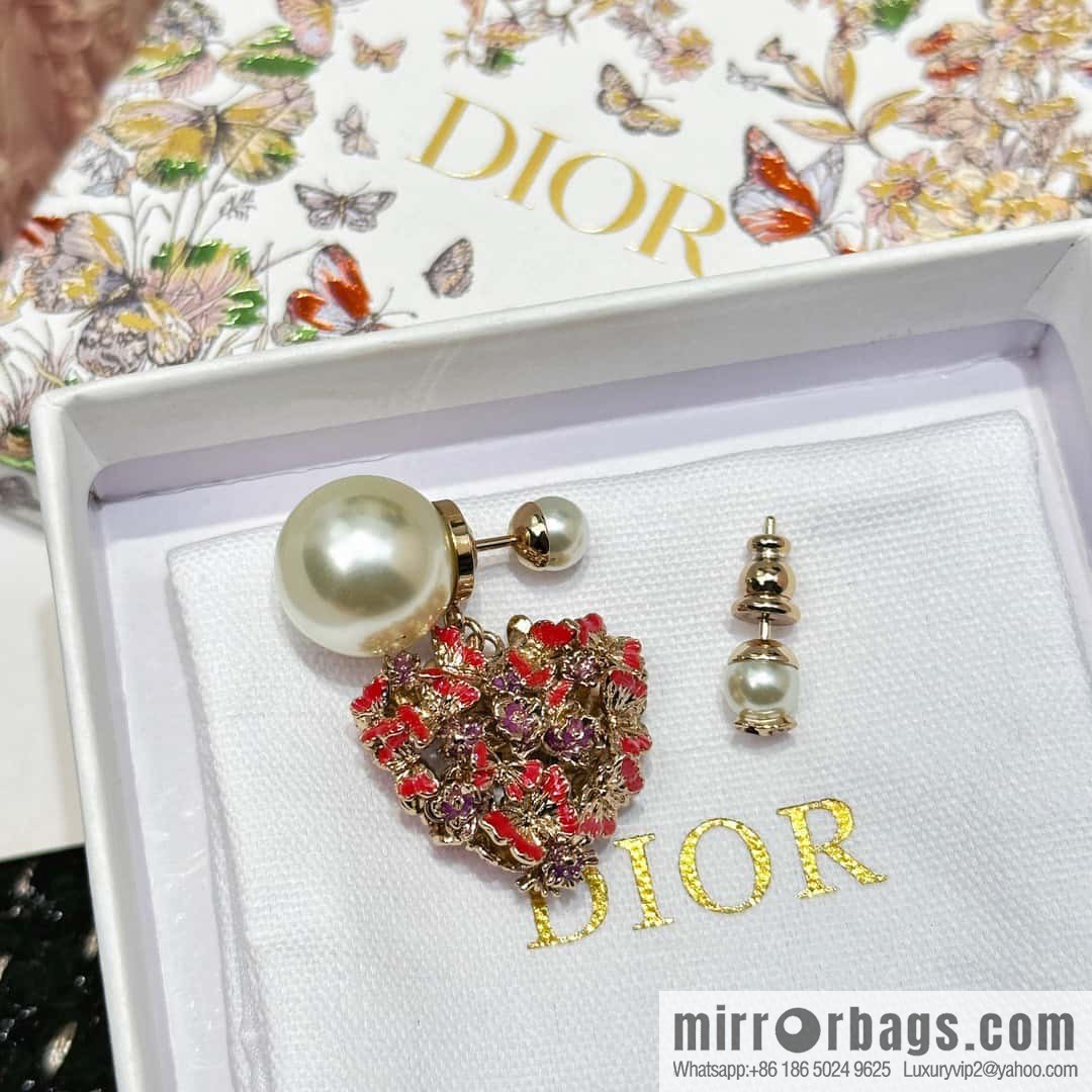 New ☑️ Dior Tribales pink peach heart love flower stud earrings