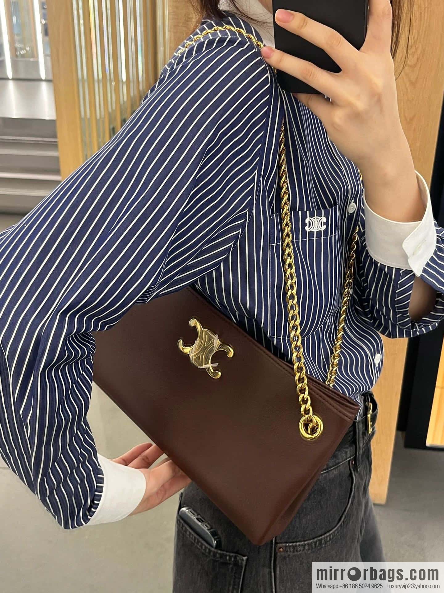 [Premium quality, all steel hardware] CELIN_E23 | NEWSPAPER TRIOMPHE SOFT soft cow leather (fabric) chain bag number: 114253