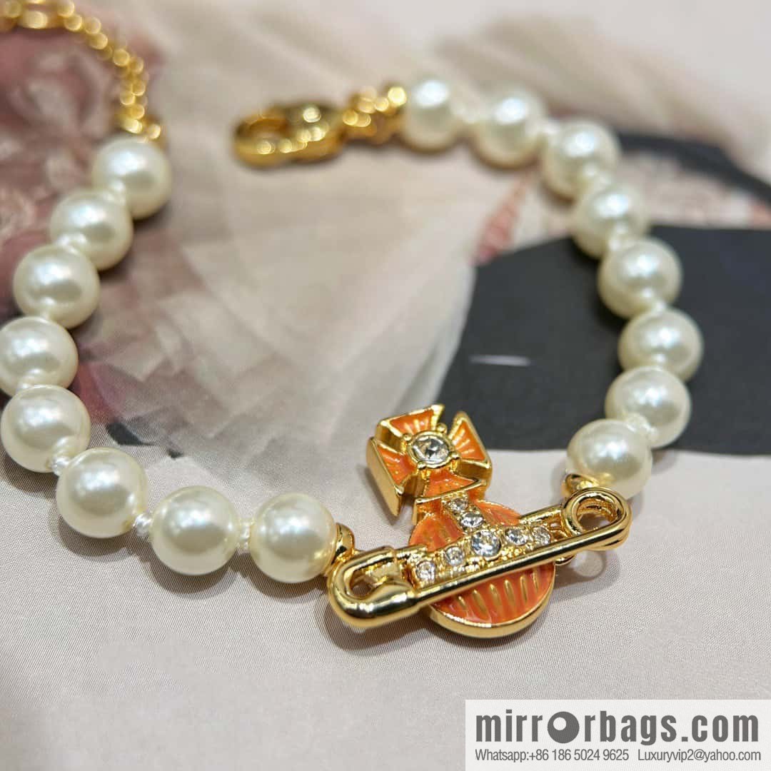 New ☑️ Vivienne Westwood Queen Mother Saturn Pearl Bracelet Necklace