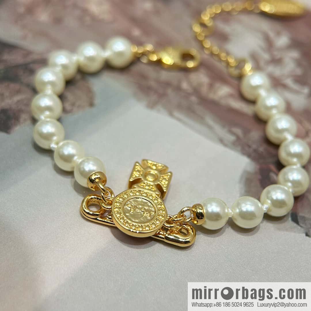 New ☑️ Vivienne Westwood Queen Mother Saturn Pearl Bracelet Necklace
