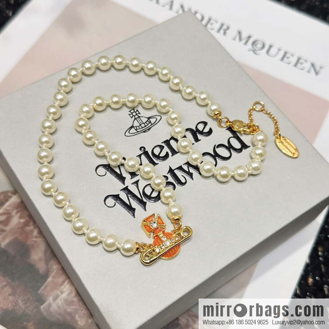 New ☑️ Vivienne Westwood Queen Mother Saturn Pearl Bracelet Necklace