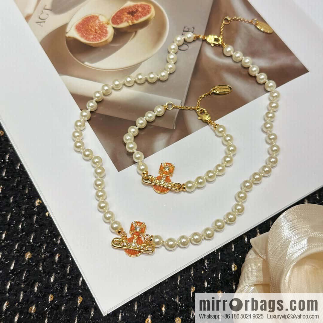New ☑️ Vivienne Westwood Queen Mother Saturn Pearl Bracelet Necklace