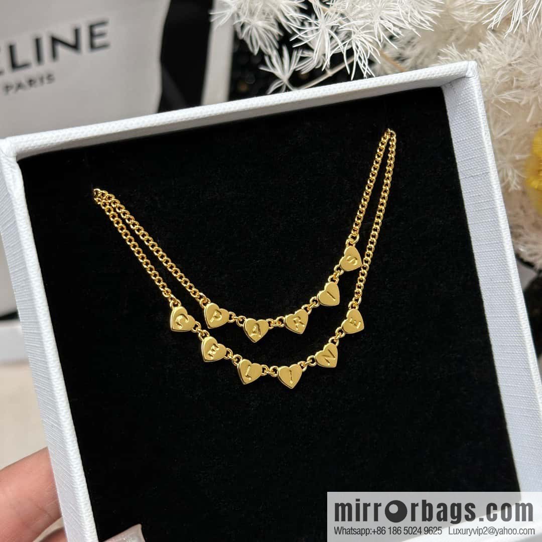 ❗️New ❗️ ☀️ New ☑️ Celine double peach heart love ❤️ necklace ☀️