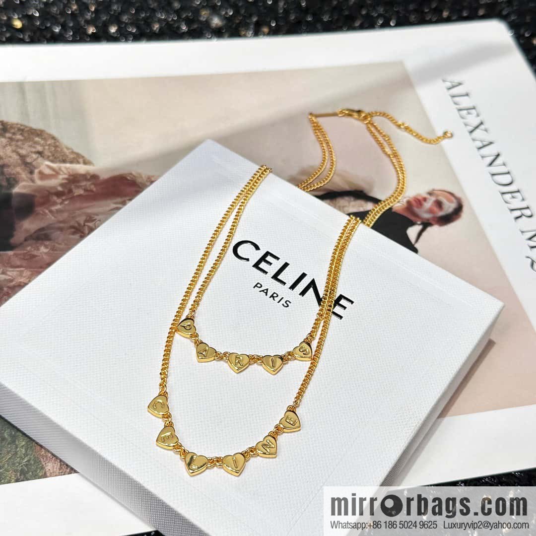 ❗️New ❗️ ☀️ New ☑️ Celine double peach heart love ❤️ necklace ☀️