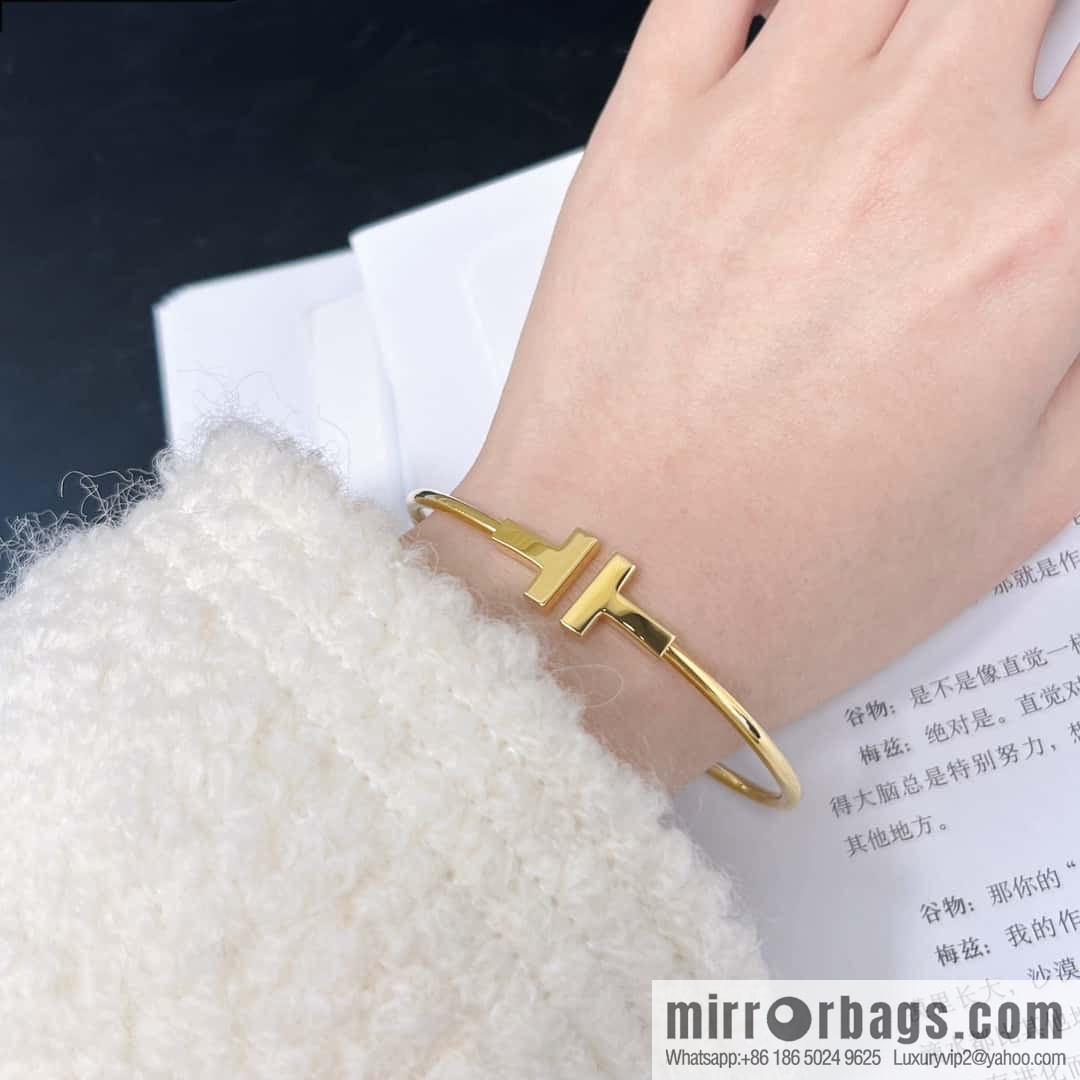 Glossy ☀️ Tiffany & Co, Classic T-Series, Glossy Silver Rose Gold Double T-Bracelet ☀️