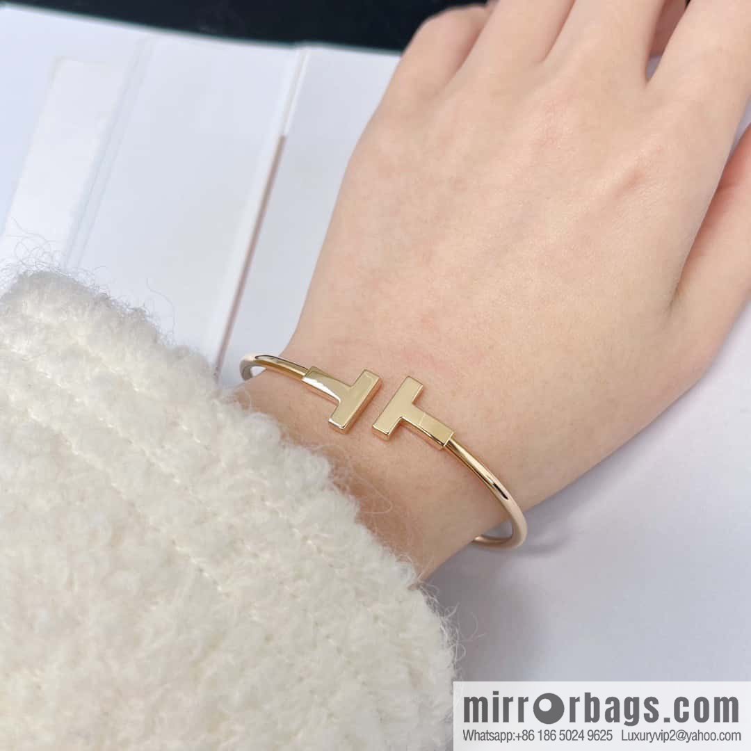 Glossy ☀️ Tiffany & Co, Classic T-Series, Glossy Silver Rose Gold Double T-Bracelet ☀️
