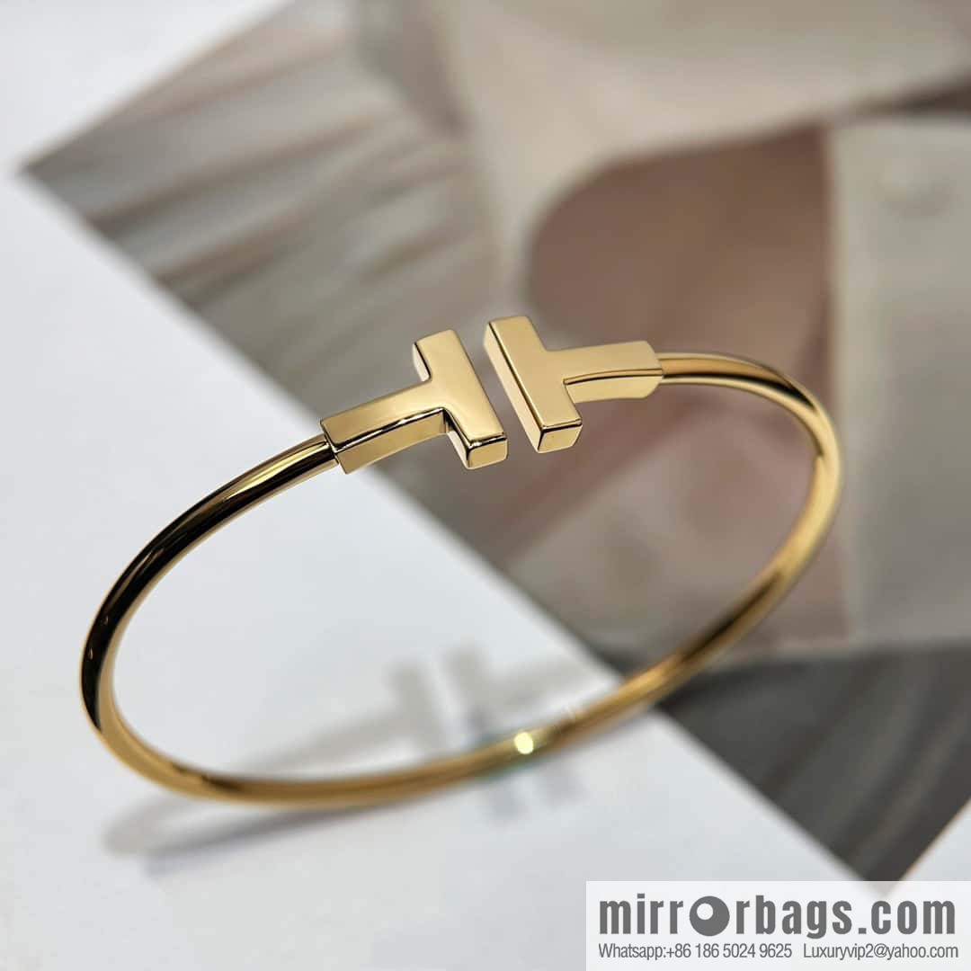 Glossy ☀️ Tiffany & Co, Classic T-Series, Glossy Silver Rose Gold Double T-Bracelet ☀️