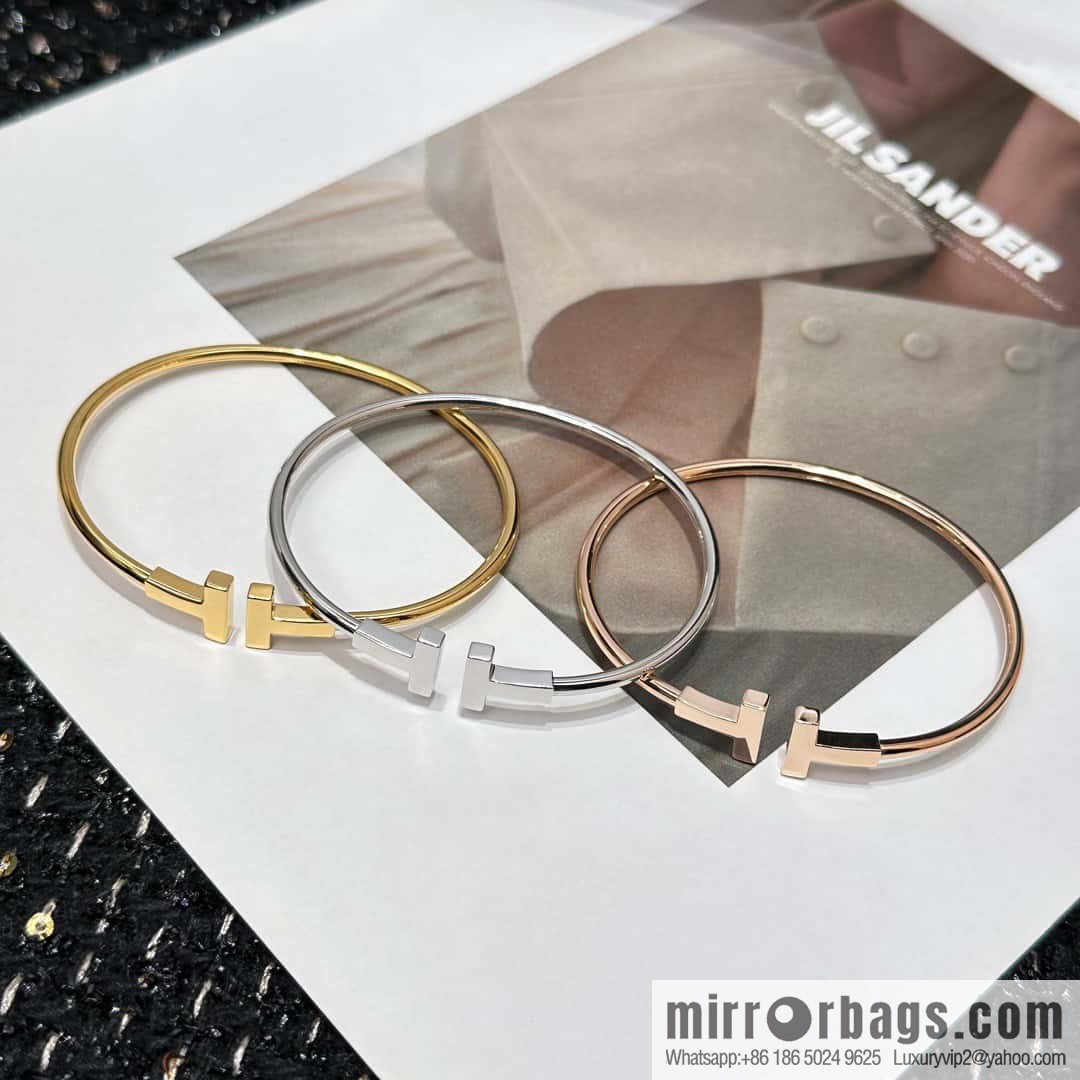 Glossy ☀️ Tiffany & Co, Classic T-Series, Glossy Silver Rose Gold Double T-Bracelet ☀️