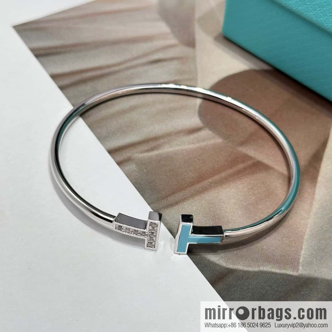 ☀️Turquoise ☀️ Tiffany & co, Classic T Series, Turquoise Silver Double T Bracelet with Diamonds ☀️