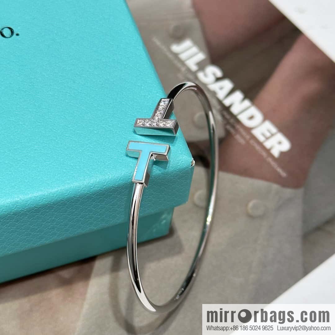 ☀️Turquoise ☀️ Tiffany & co, Classic T Series, Turquoise Silver Double T Bracelet with Diamonds ☀️