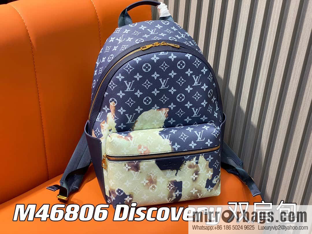 M23905 Blue flame backpack Discovery backpack M46553 monogram flame rose silk screen side double bag men's backpack backpack