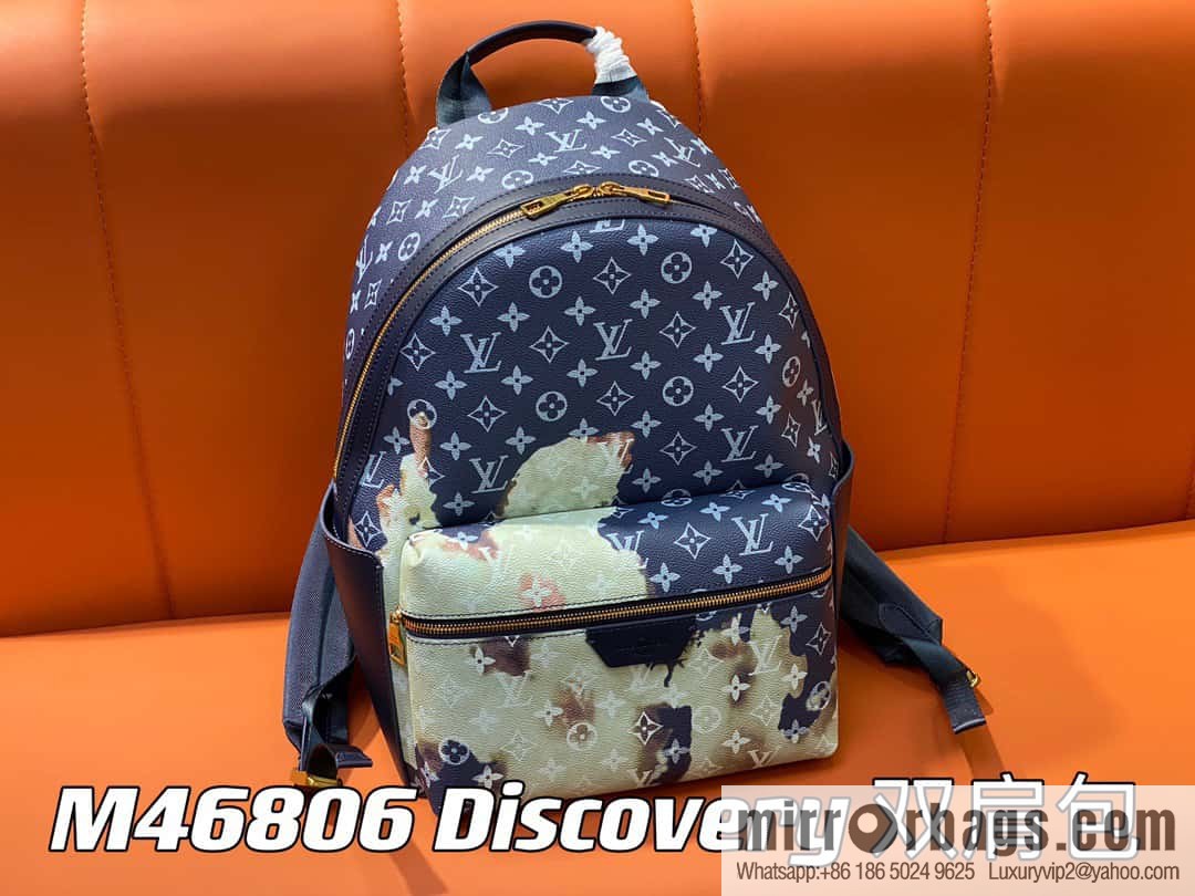 M23905 Blue flame backpack Discovery backpack M46553 monogram flame rose silk screen side double bag men's backpack backpack