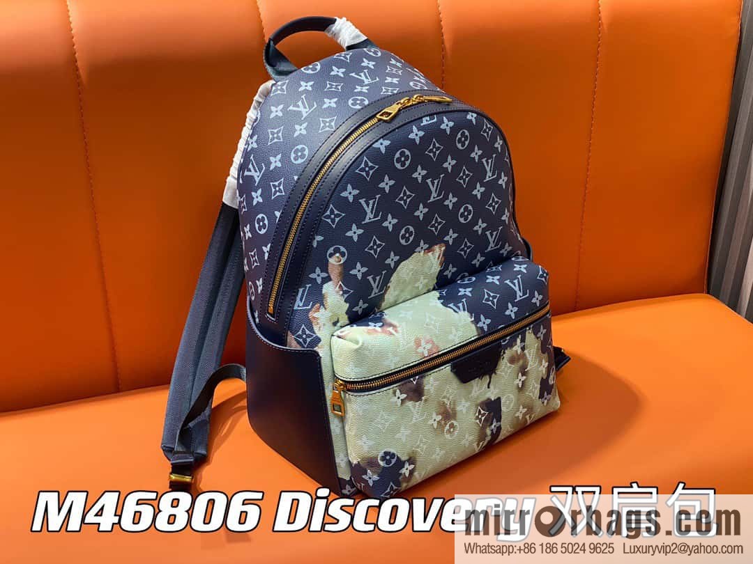M23905 Blue flame backpack Discovery backpack M46553 monogram flame rose silk screen side double bag men's backpack backpack