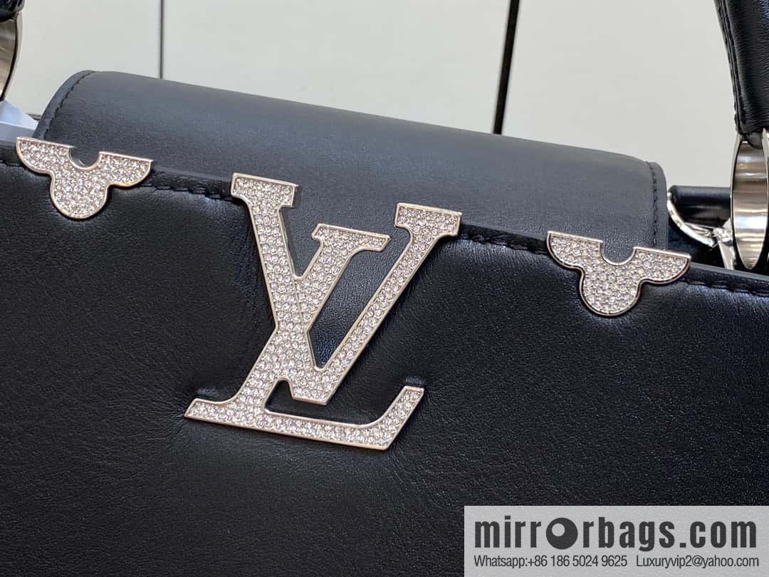 [Original order boutique] M51783 black full leather cap that English series, flower crown and white diamond Capucines medium handbag