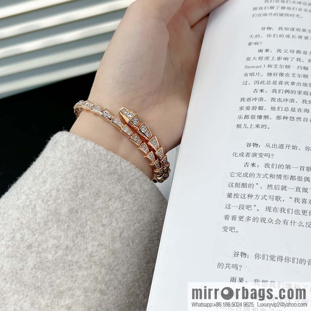 ☀️Bulgari BVLGARI Narrow Edition Full Diamond Snake Bone Bracelet ☀️ Rose Gold, Silver ☀
