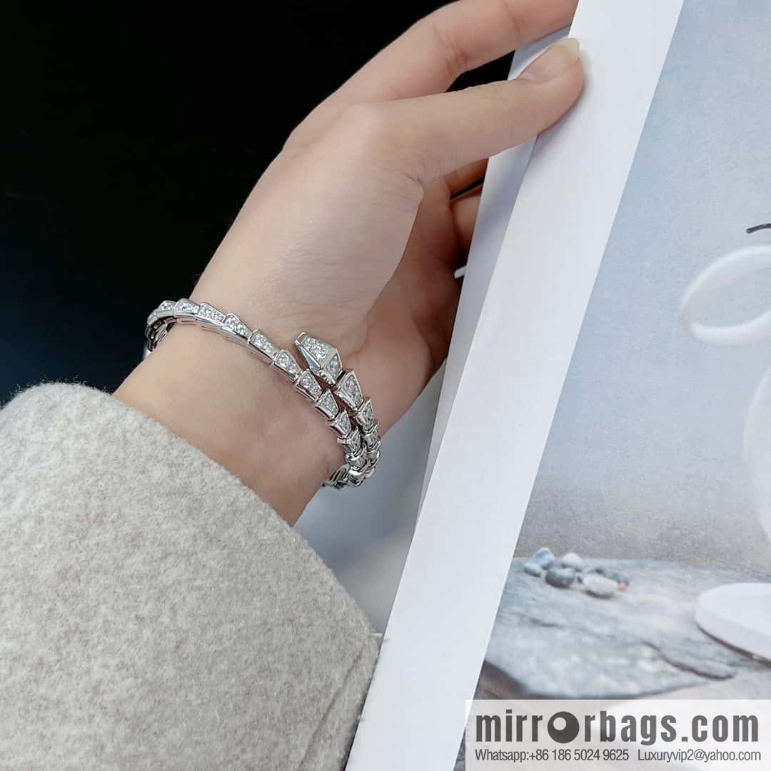 ☀️Bulgari BVLGARI Narrow Edition Full Diamond Snake Bone Bracelet ☀️ Rose Gold, Silver ☀