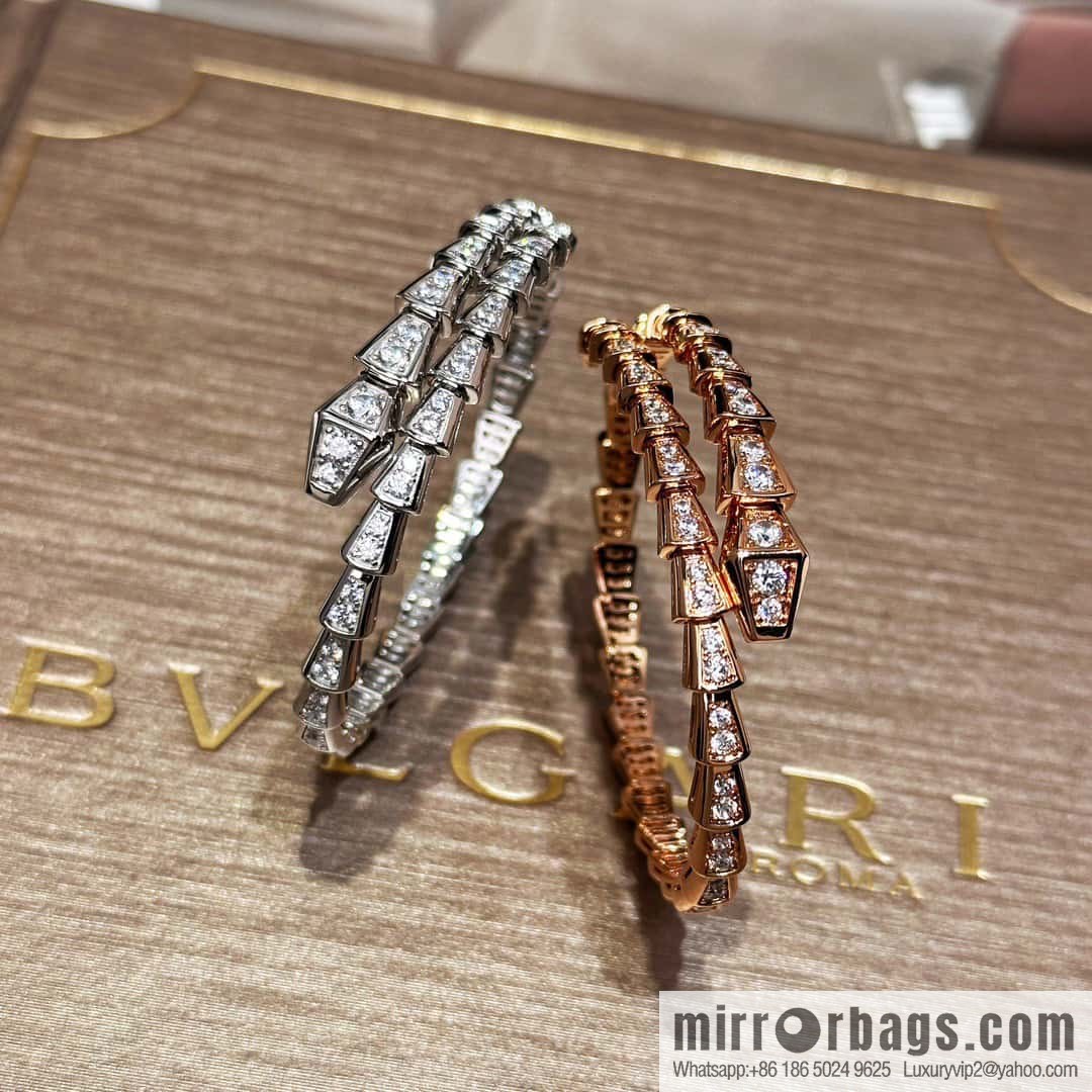 ☀️Bulgari BVLGARI Narrow Edition Full Diamond Snake Bone Bracelet ☀️ Rose Gold, Silver ☀