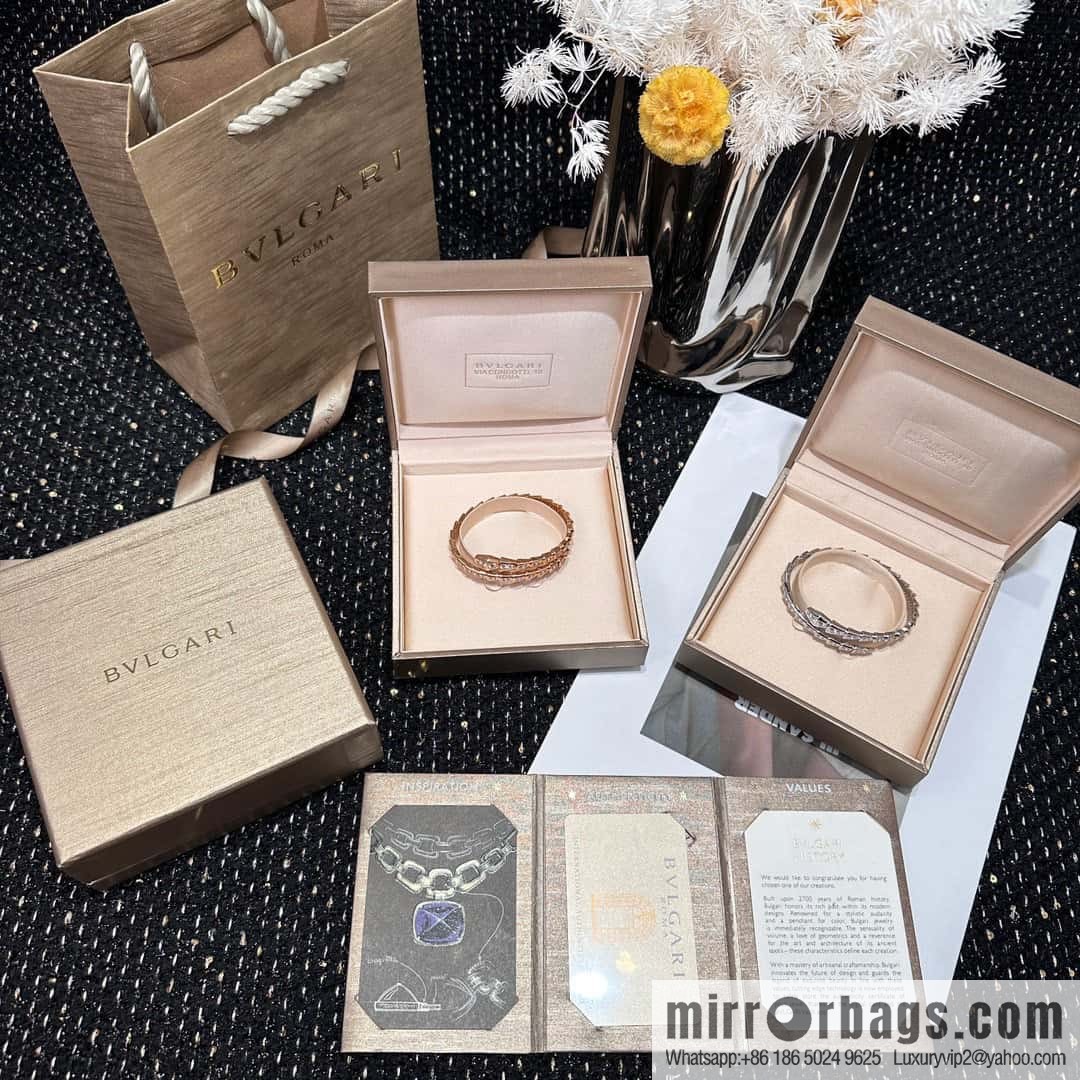 ☀️Bulgari BVLGARI Narrow Edition Full Diamond Snake Bone Bracelet ☀️ Rose Gold, Silver ☀