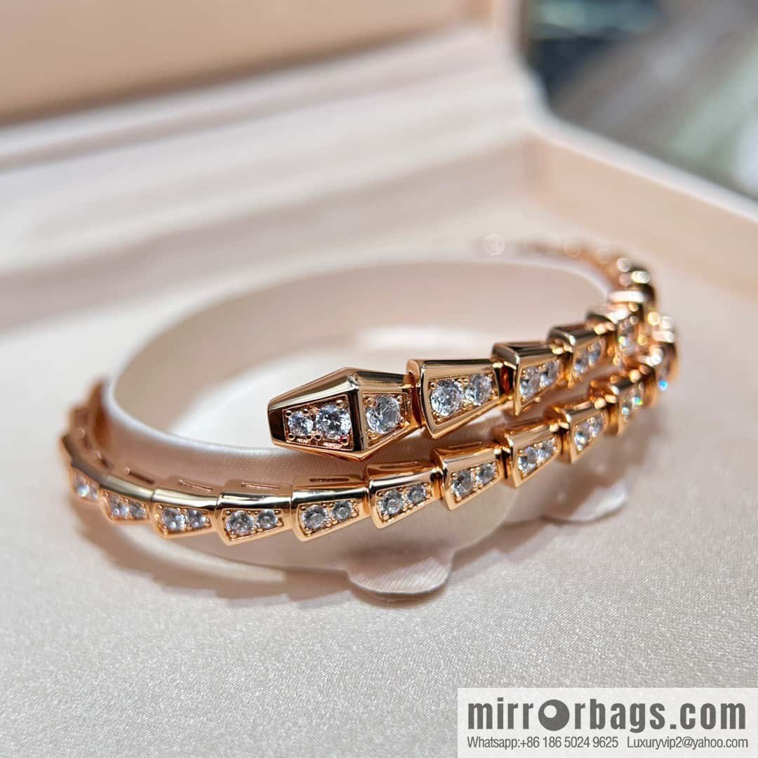 ☀️Bulgari BVLGARI Narrow Edition Full Diamond Snake Bone Bracelet ☀️ Rose Gold, Silver ☀
