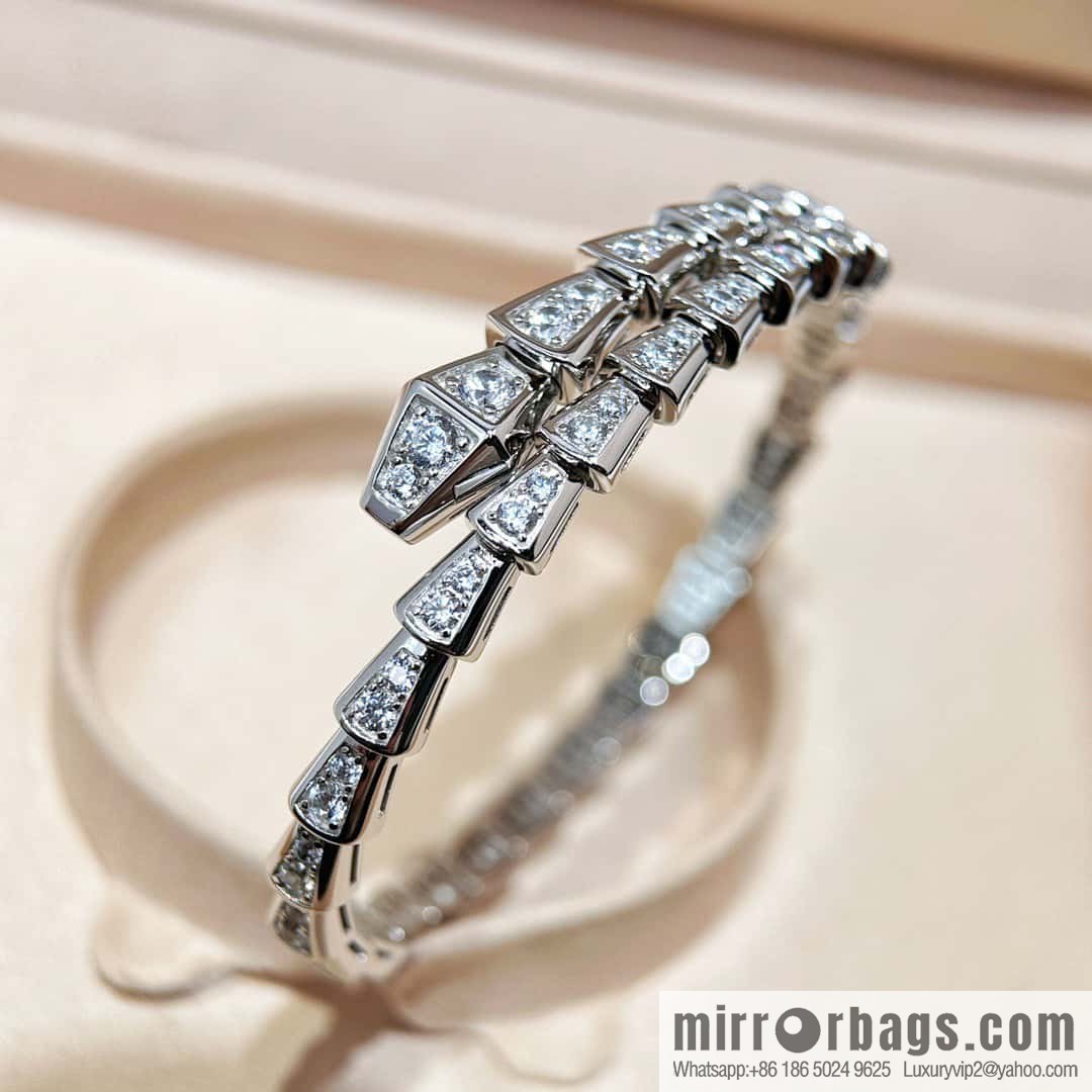 ☀️Bulgari BVLGARI Narrow Edition Full Diamond Snake Bone Bracelet ☀️ Rose Gold, Silver ☀
