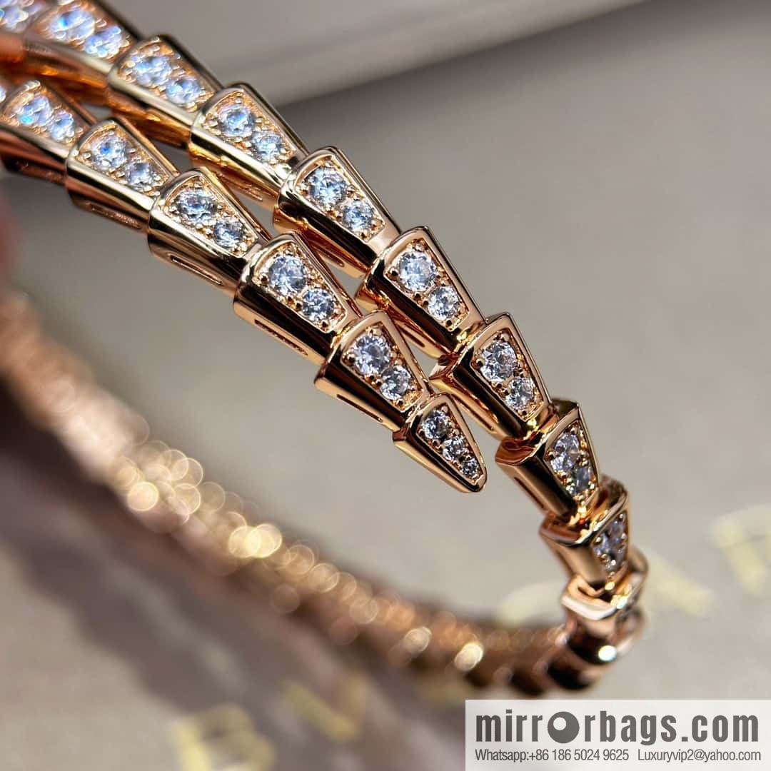 ☀️Bulgari BVLGARI Narrow Edition Full Diamond Snake Bone Bracelet ☀️ Rose Gold, Silver ☀
