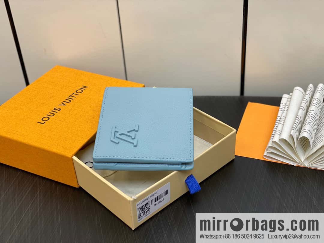 [Original order boutique] M82808 light blue full leather, short suit clip series MULTIPLE wallet m82273 82274 Aerogram series