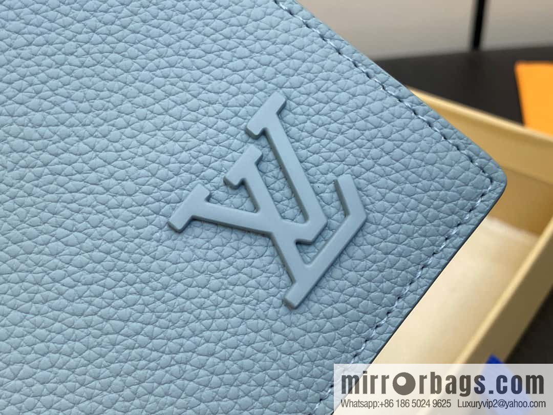 [Original order boutique] M82808 light blue full leather, short suit clip series MULTIPLE wallet m82273 82274 Aerogram series