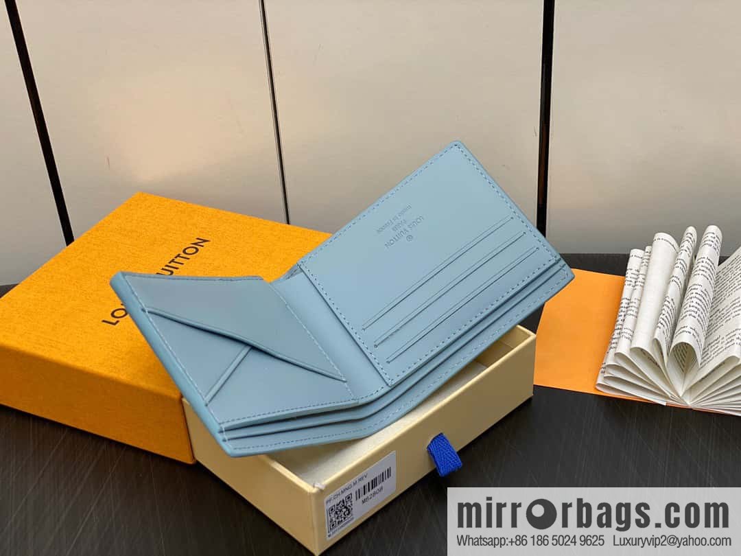 [Original order boutique] M82808 light blue full leather, short suit clip series MULTIPLE wallet m82273 82274 Aerogram series