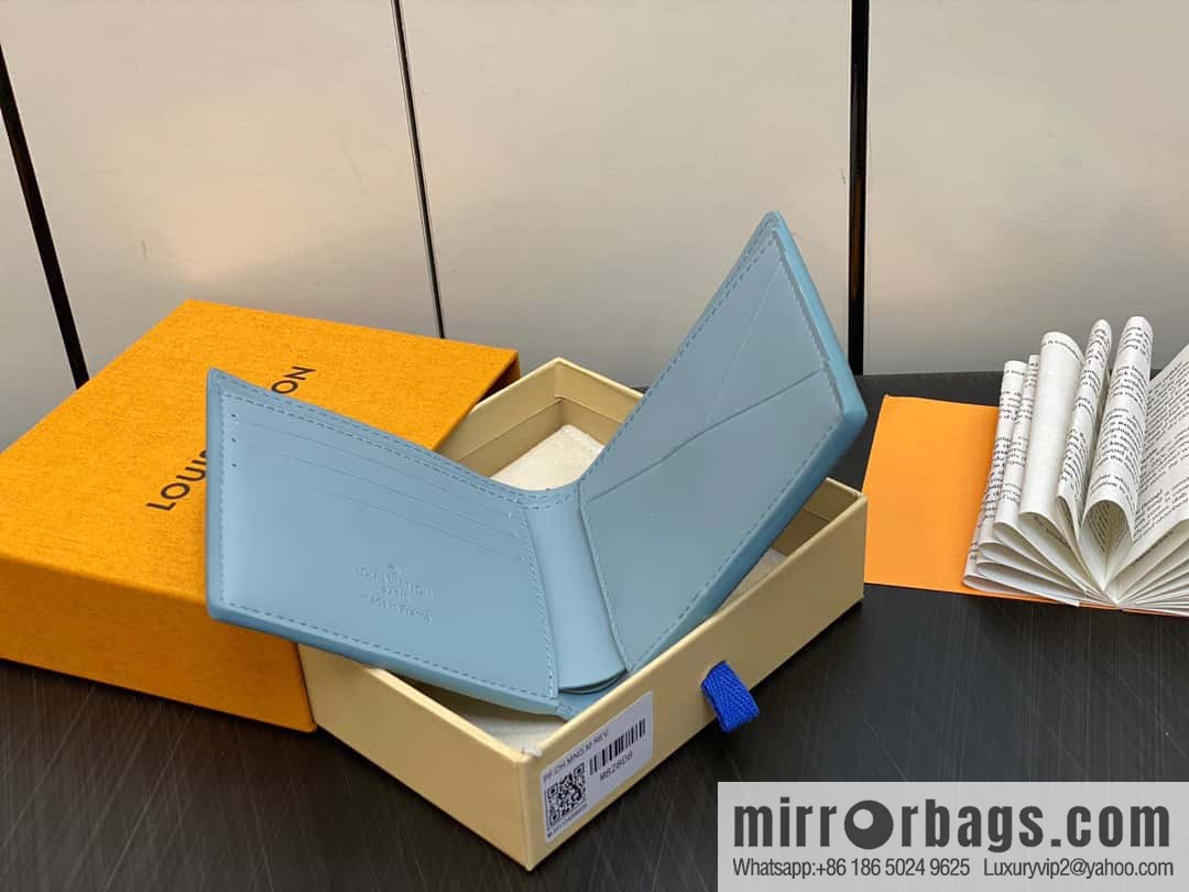 [Original order boutique] M82808 light blue full leather, short suit clip series MULTIPLE wallet m82273 82274 Aerogram series