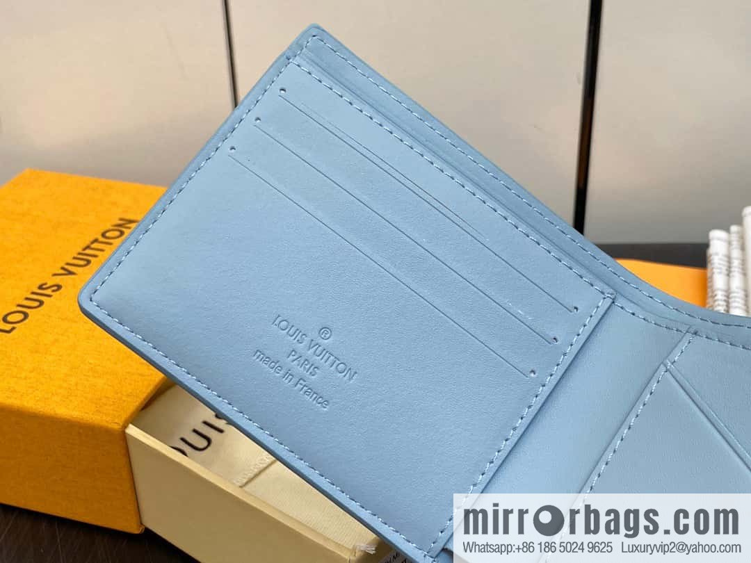 [Original order boutique] M82808 light blue full leather, short suit clip series MULTIPLE wallet m82273 82274 Aerogram series