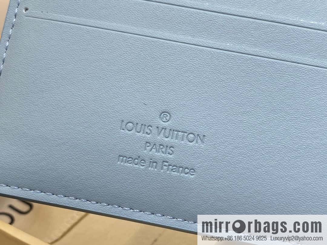 [Original order boutique] M82808 light blue full leather, short suit clip series MULTIPLE wallet m82273 82274 Aerogram series