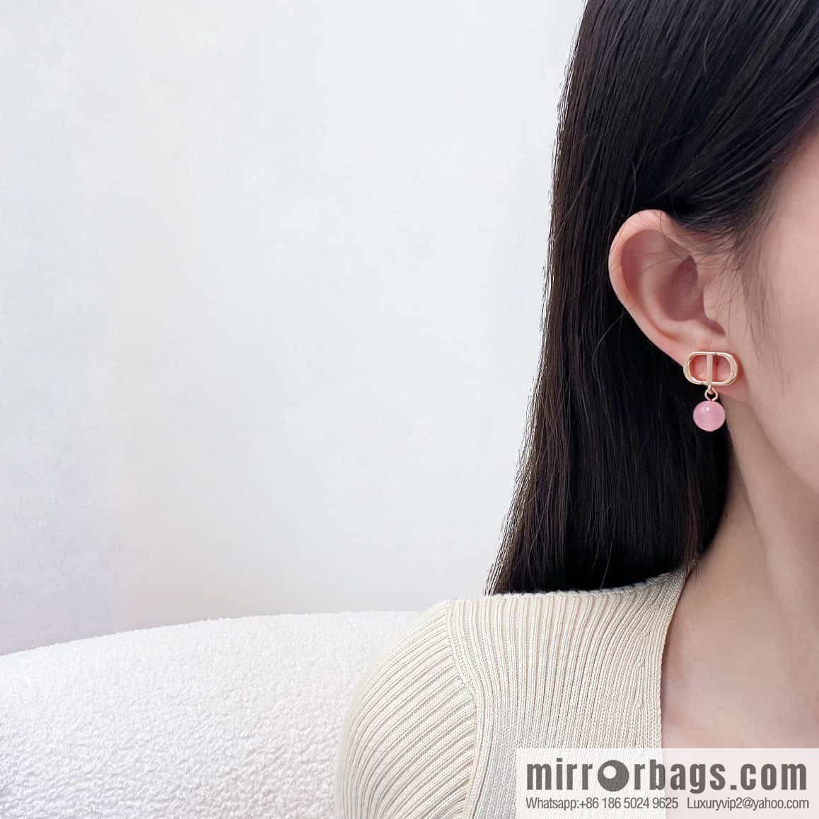 New ☑️ DIOR CD size pink pearl earrings stud earrings