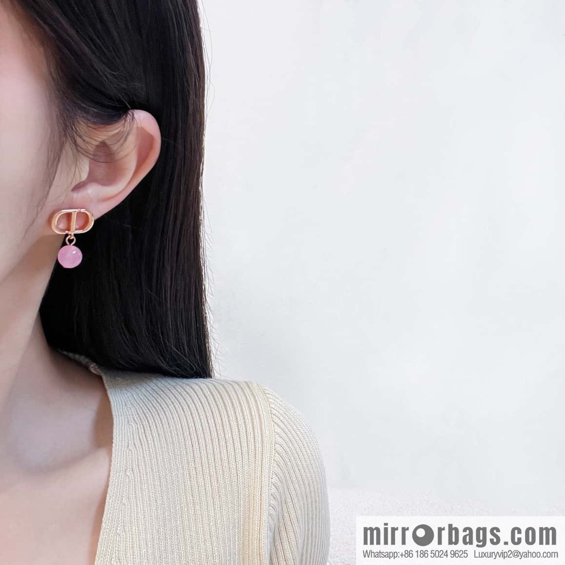 New ☑️ DIOR CD size pink pearl earrings stud earrings