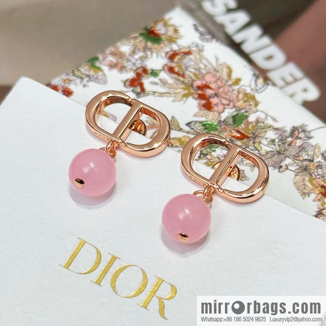 New ☑️ DIOR CD size pink pearl earrings stud earrings