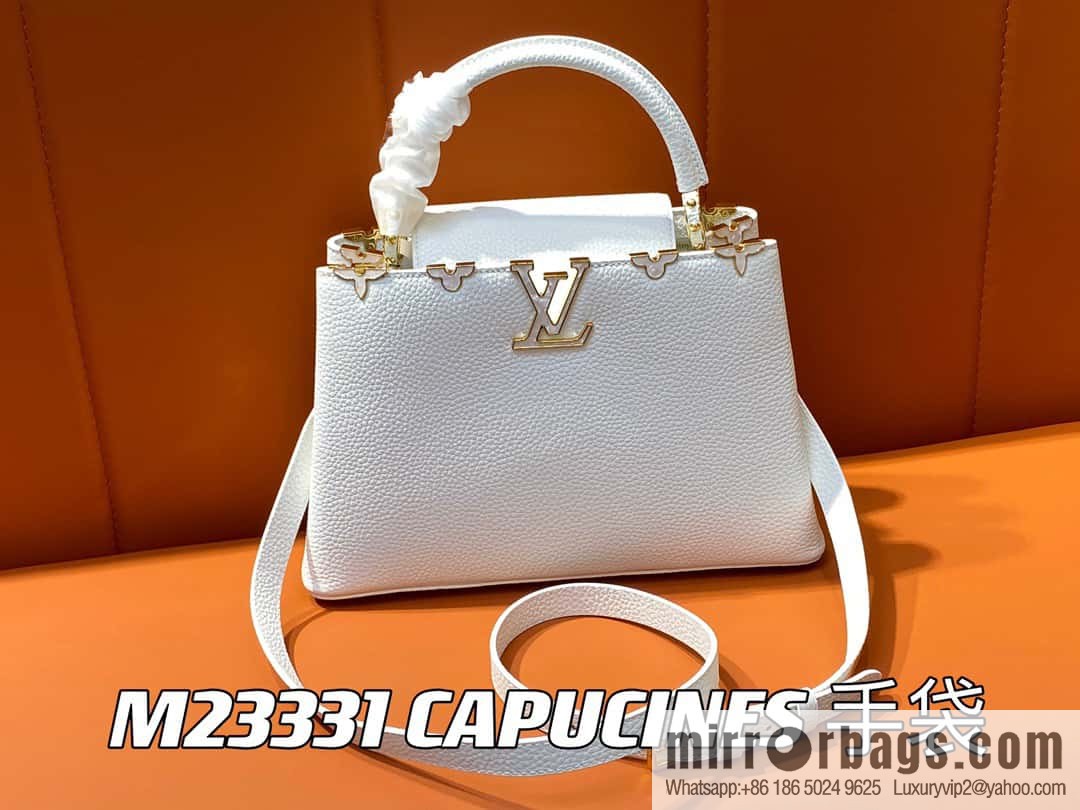 [Original order boutique] M23331 white, full leather cap, that English series CAPUCINES medium handbag, this Capucines BB Flower Crown handbag