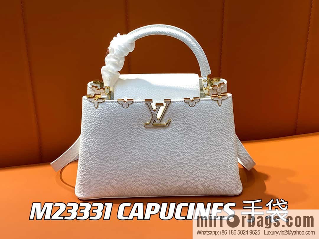[Original order boutique] M23331 white, full leather cap, that English series CAPUCINES medium handbag, this Capucines BB Flower Crown handbag