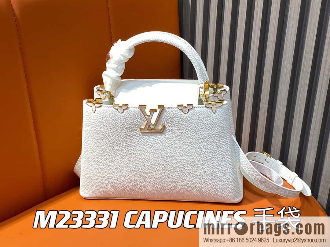 [Original order boutique] M23331 white, full leather cap, that English series CAPUCINES medium handbag, this Capucines BB Flower Crown handbag