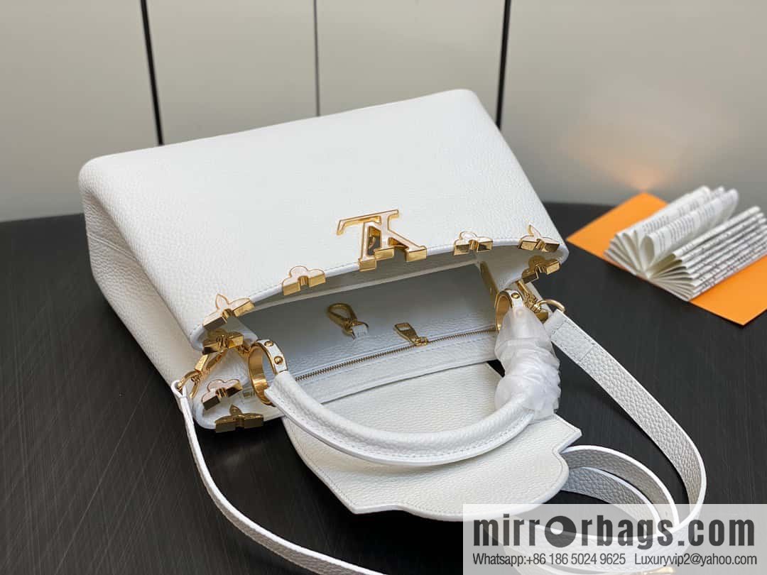 [Original order boutique] M23331 white, full leather cap, that English series CAPUCINES medium handbag, this Capucines BB Flower Crown handbag