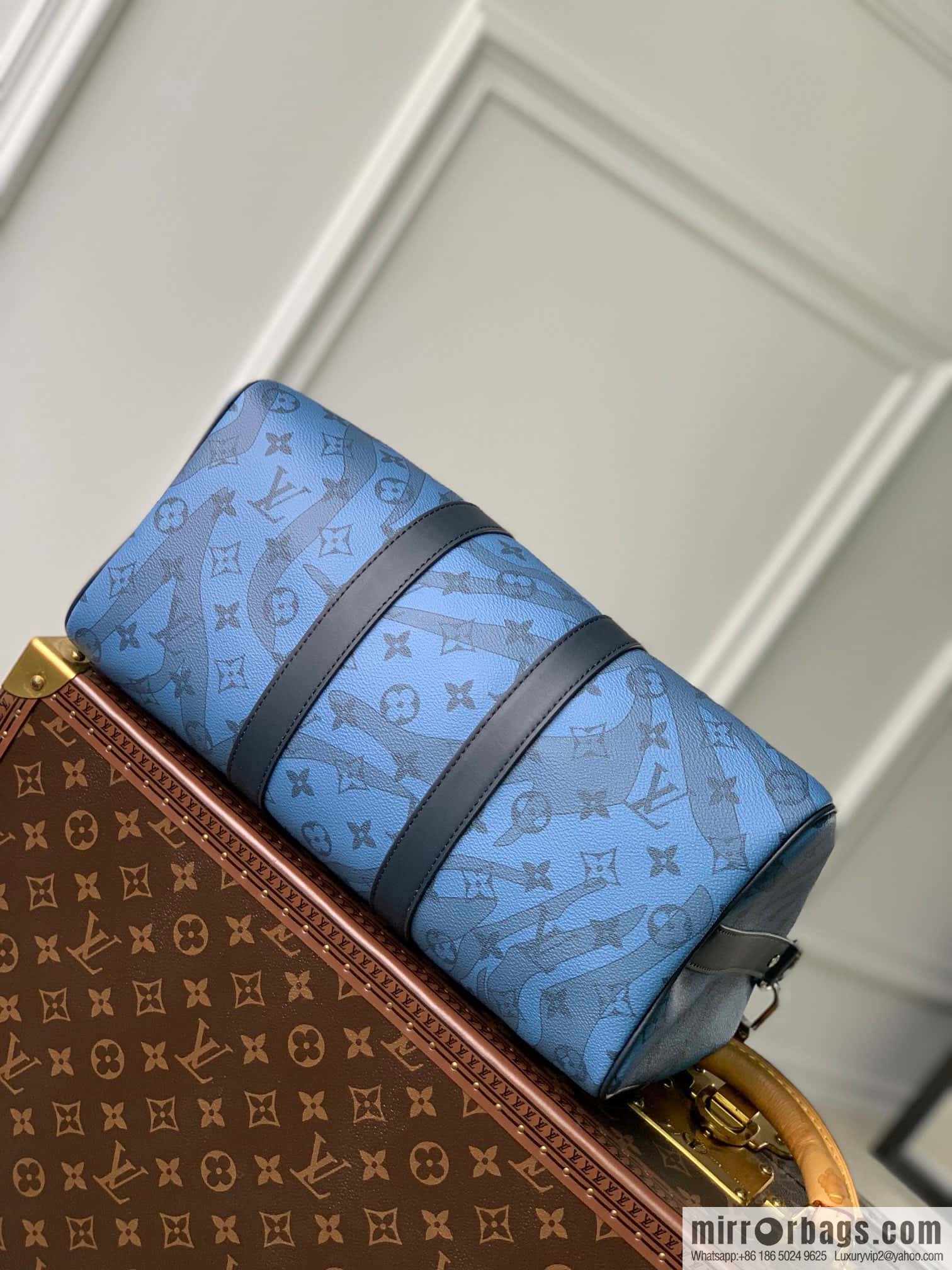 M22573 Crystal Dark Blue Travel Bags KEEPALL BANDOULIZRE 35 Handbags