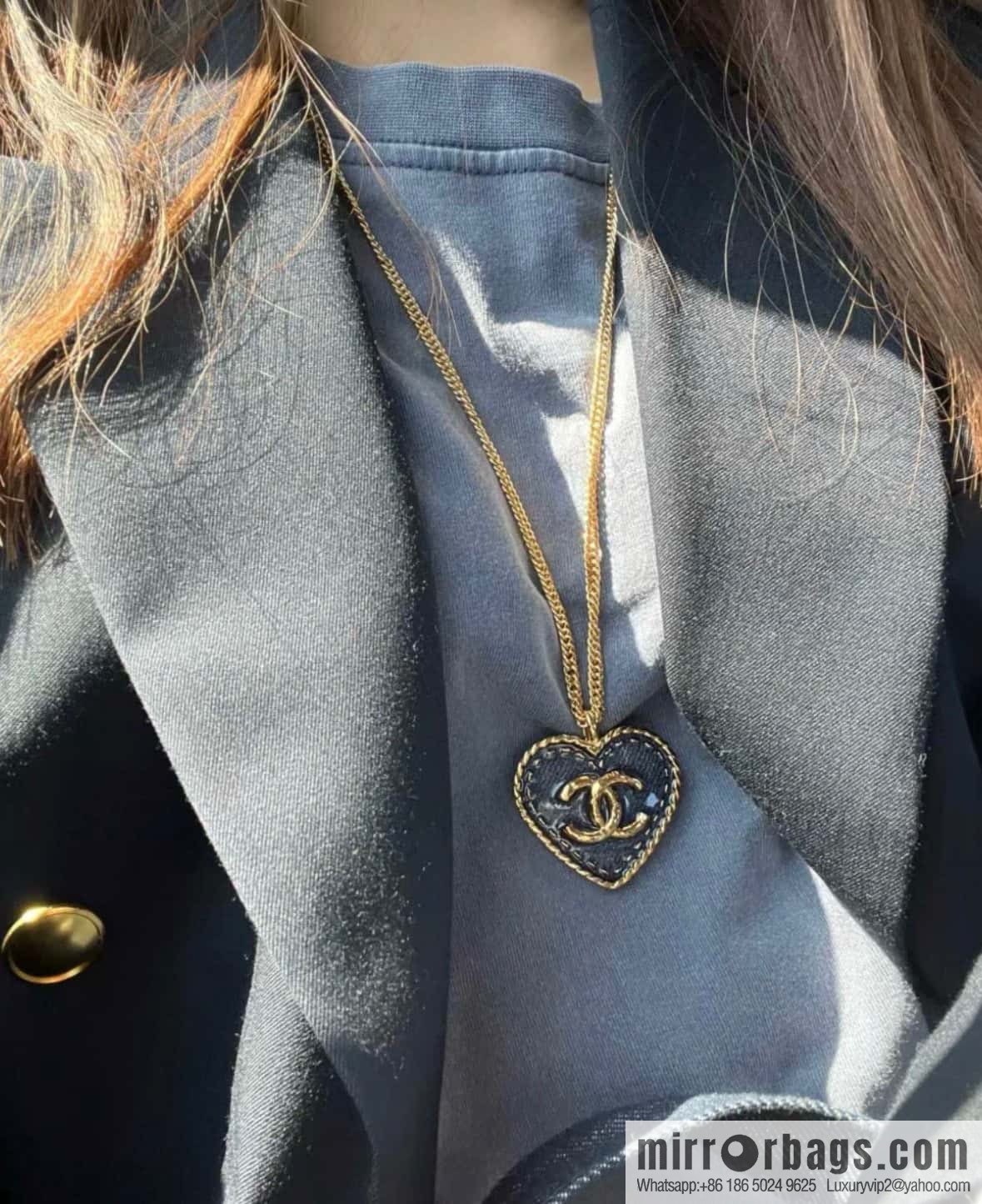 ❗️New ❗️☀️ New ☑️ Chanel Denim Peach Heart Love Long Necklace ☀️