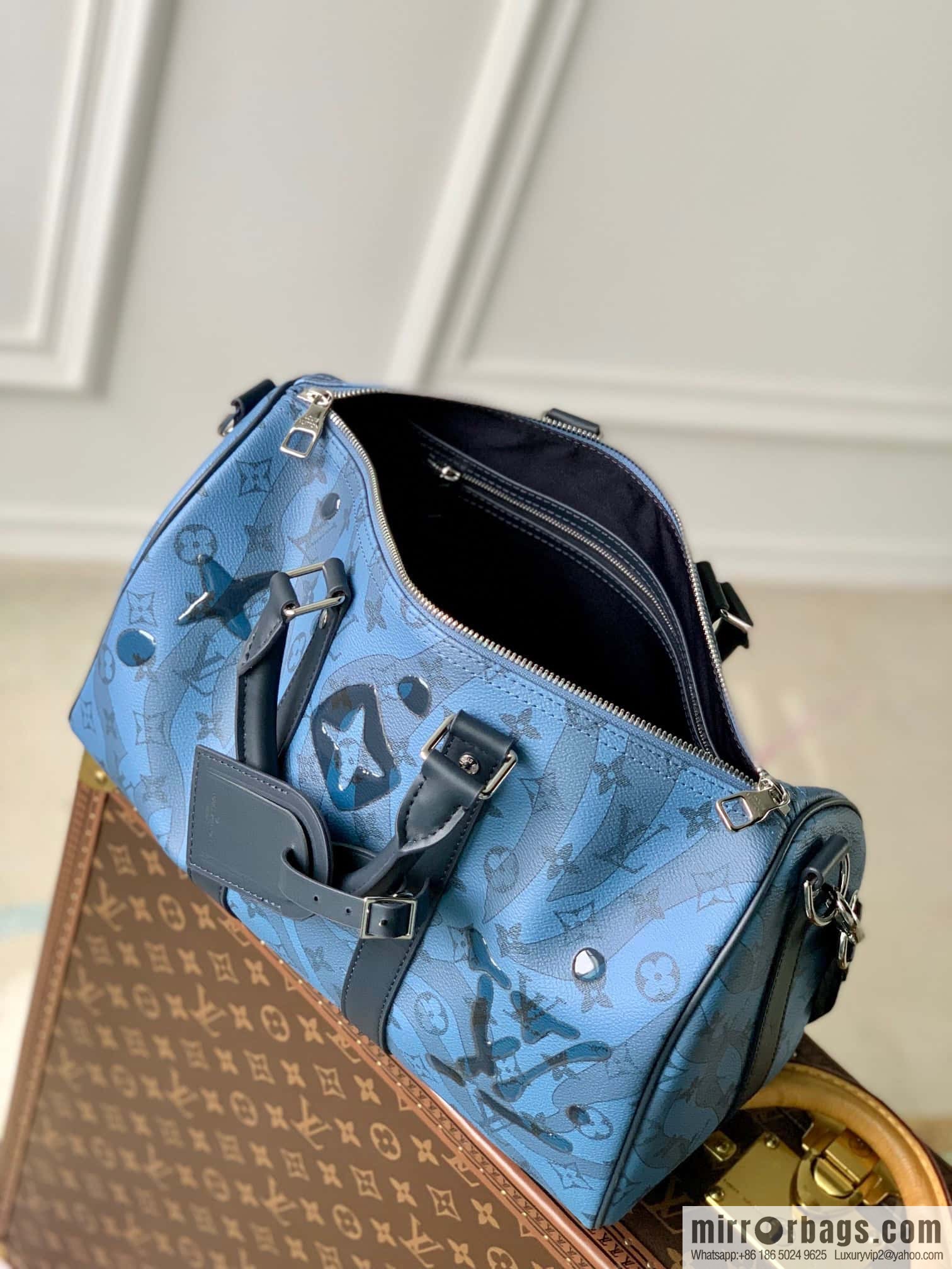 M22573 Crystal Dark Blue Travel Bags KEEPALL BANDOULIZRE 35 Handbags